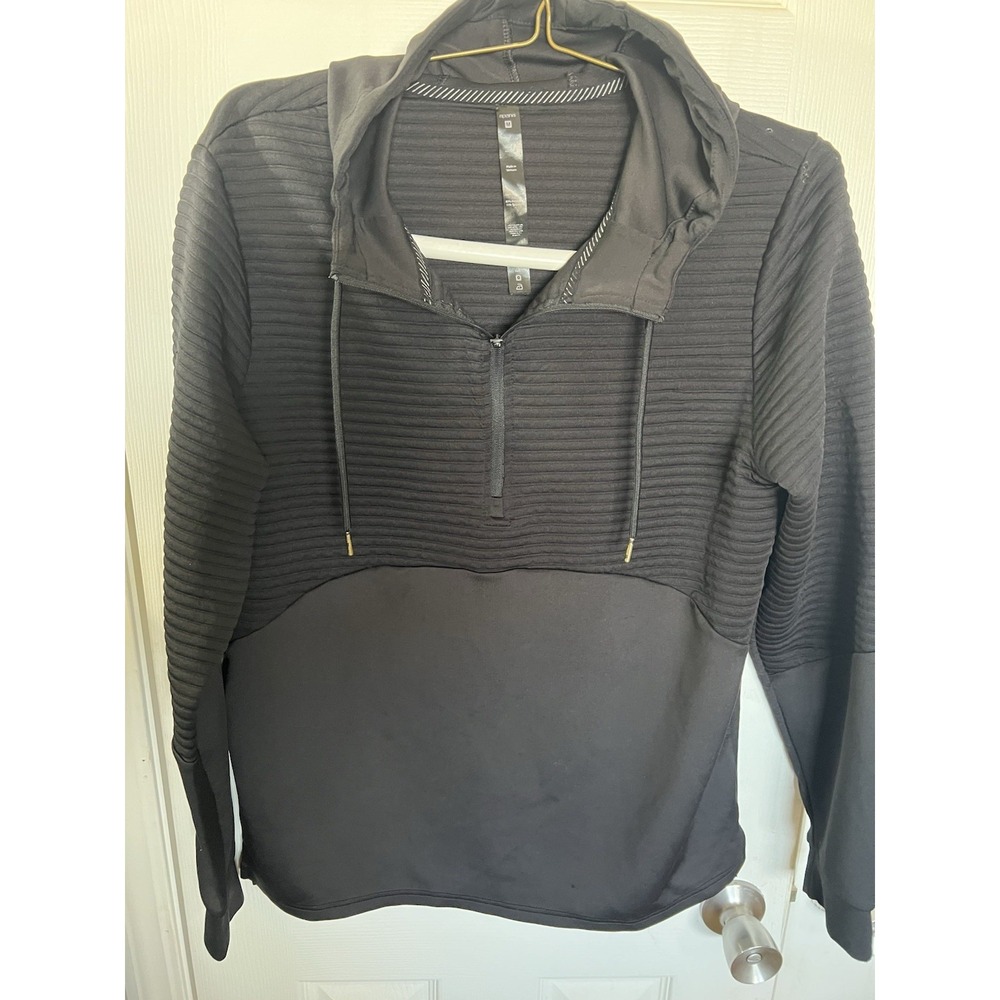 Apana Women Black Hooded 1/4 Zip Jacket Size Medium